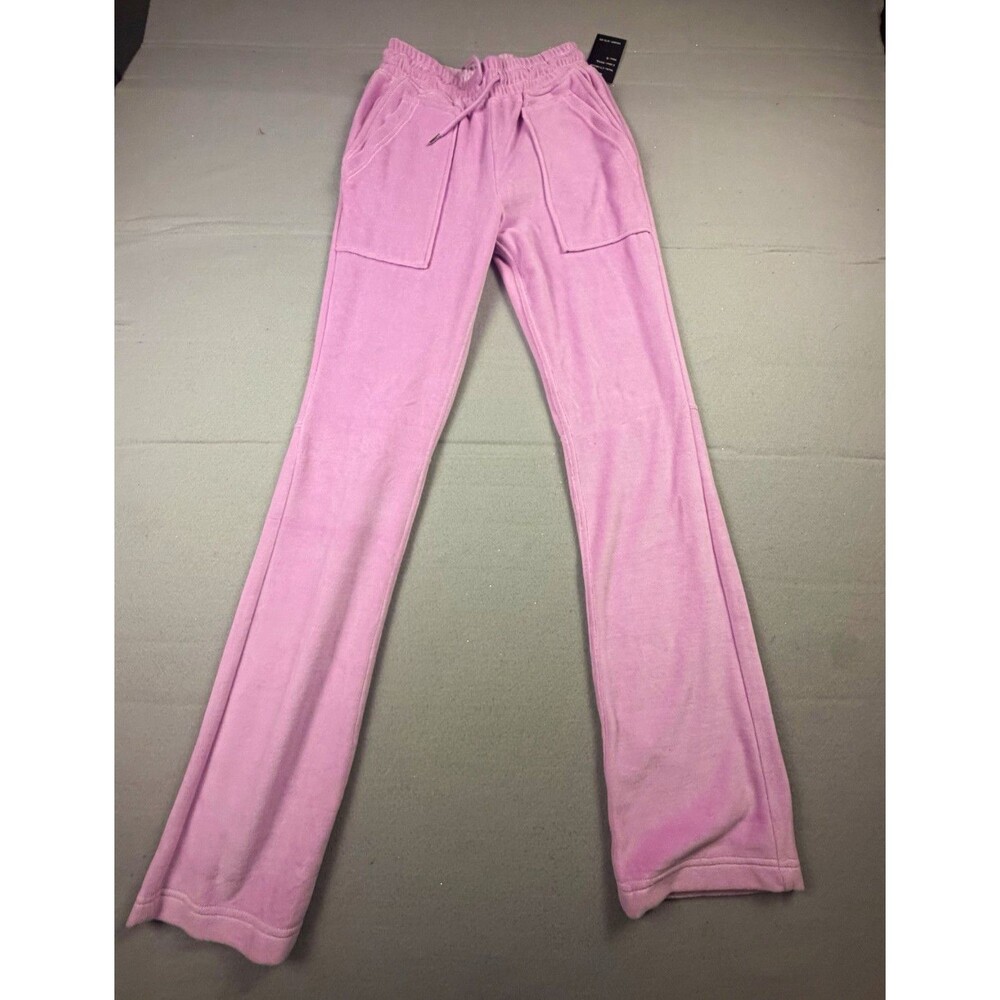 Central Park Women's Pink Velour Sweatpants Flared Leg Pockets Elastic Waist